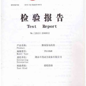 FM100KW柴油發電機組 檢驗報告